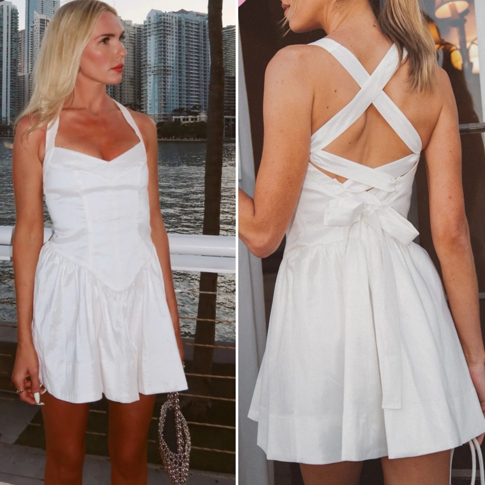 NEW Show Me Your Mumu Abigail Mini Dress in White Taffeta Drop Waist size XS - Picture 4 of 10